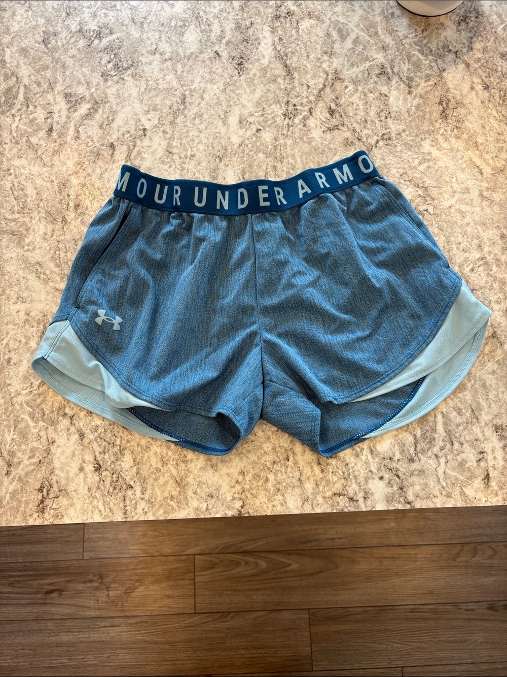 Under Armour Blue-Green Athletic Shorts with Branded Waistband
